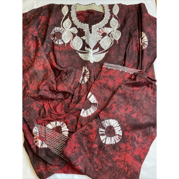 The Unbranded Brand Tops - African Batik Tie Dye 2 Pierce Set Top Drawstring Pants One Size Cotton